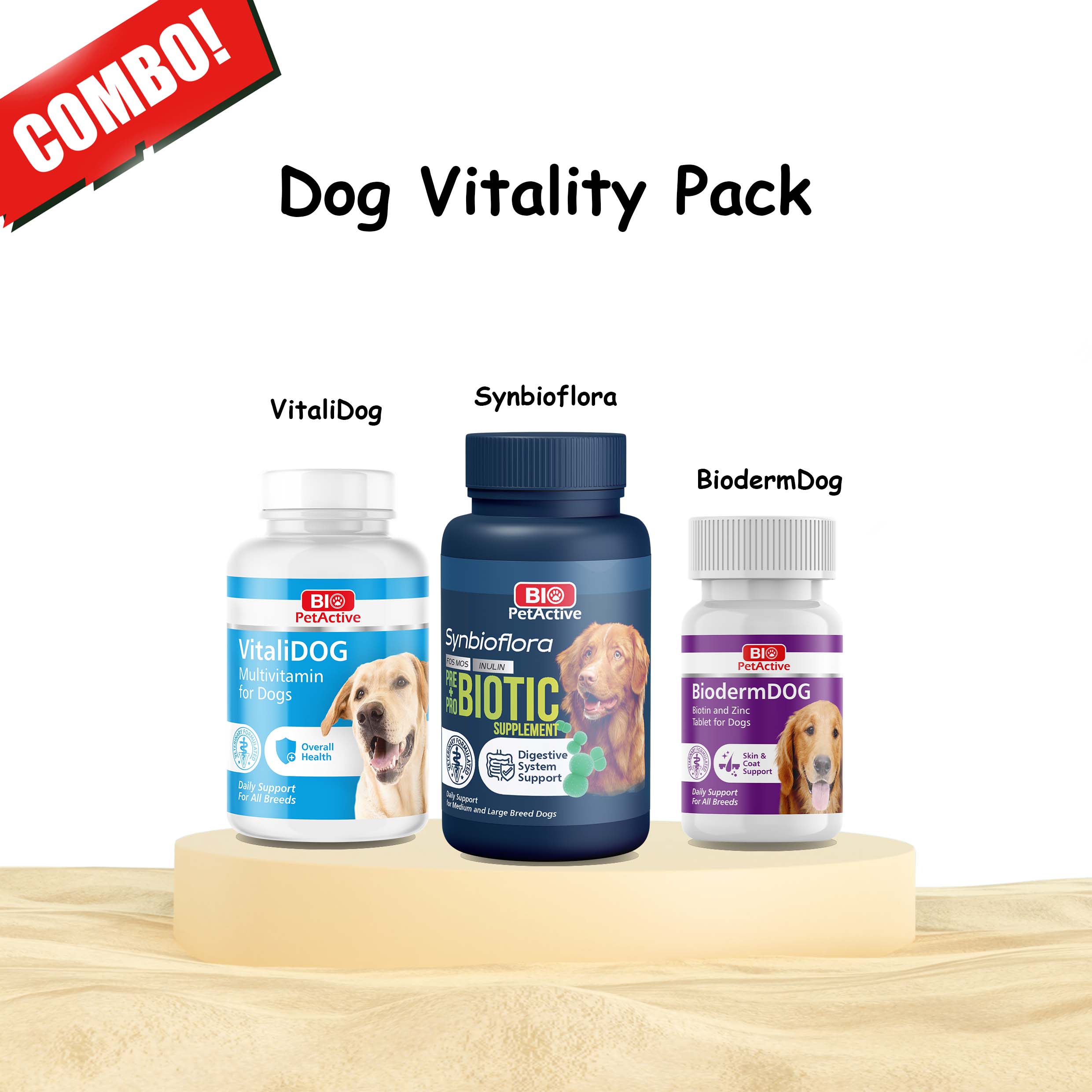 VITALITY PACK FOR DOGS (Vitalidog Paste (100 ml) Bioderm Dog (75 tabs)  Synbioflora (Medium Large Breed) (30 tabs)