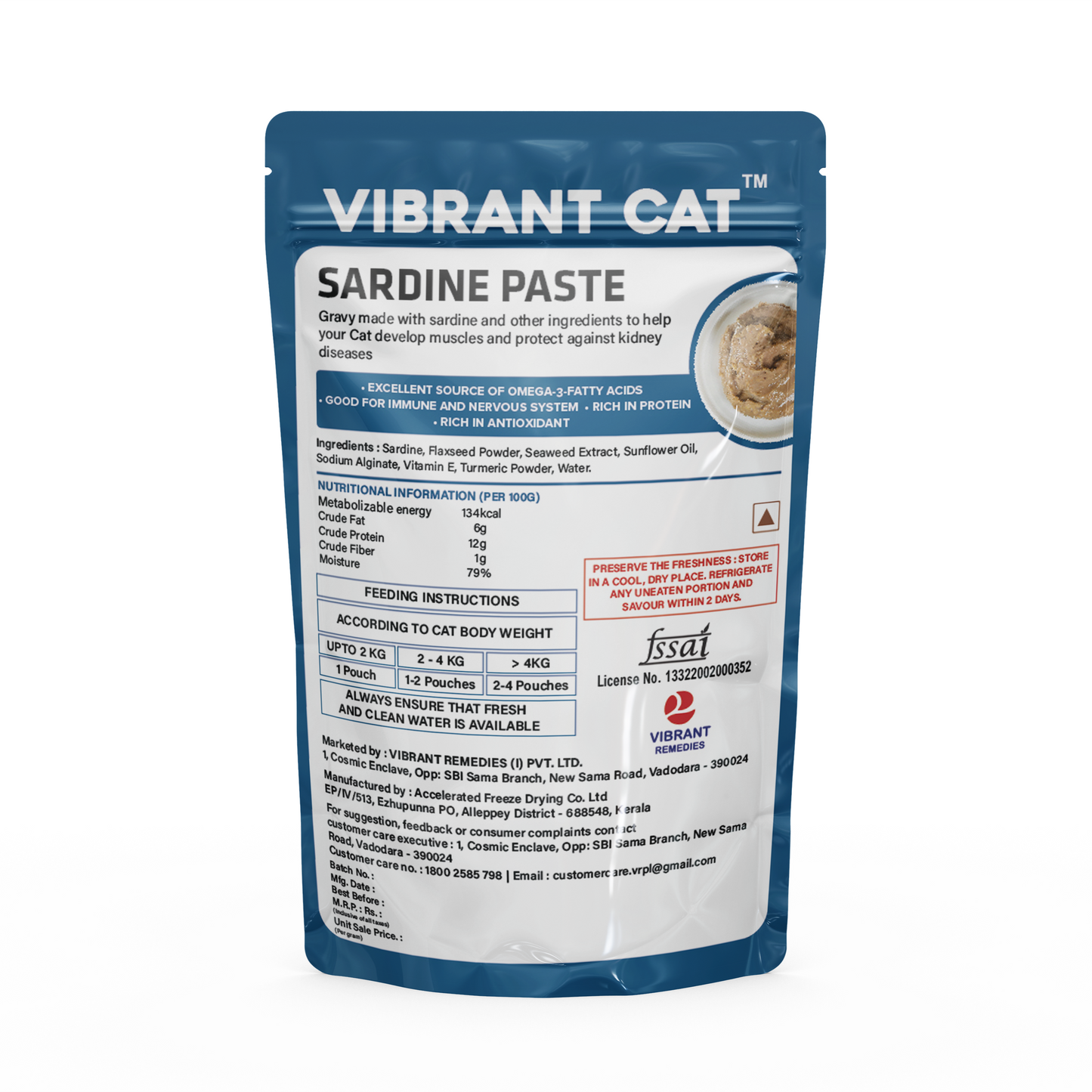 Vibrant Cat Wet Food Sardine Paste (PACK OF 15)